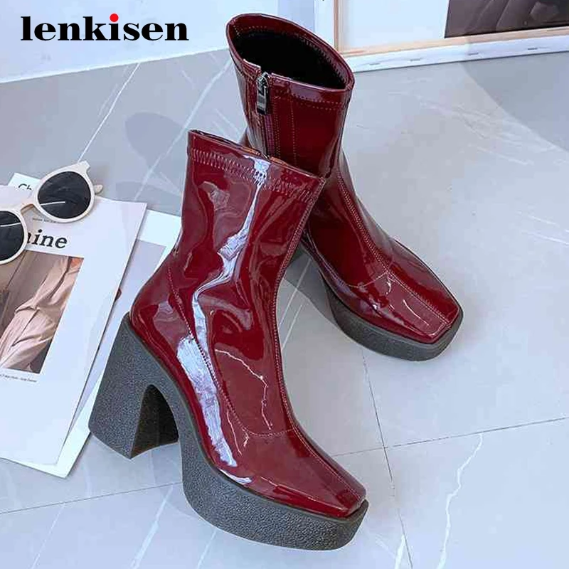 

Женские эластичные сапоги Lenkisen, высокие сапоги на платформе, на очень высоком каблуке, с квадратным носком, на молнии, элегантные женские са...