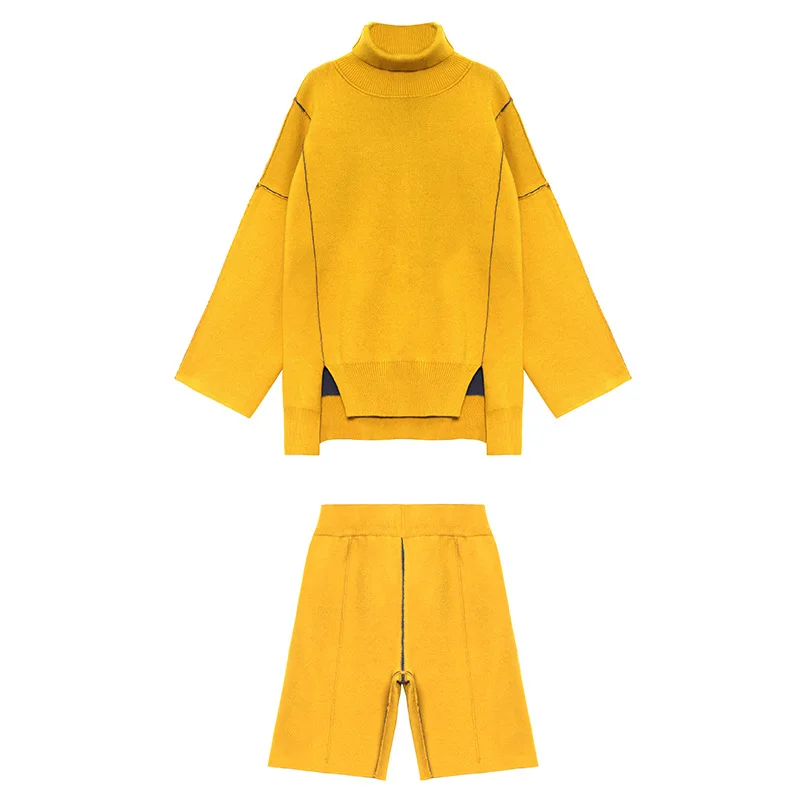 

Knitted Two Piece Set Shorts Women Turtleneck Sweater Korean Trendy Jumper Suit Matching Pullovers Tops 2 Piece Set Plus Size Pc