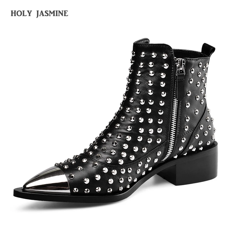 

Fashion Buckle Genuine Leather Rivets Motorcycle Ankle Boots Woman Brand Shoes Female Spring/Autumn Boots Sandals Shoes Women