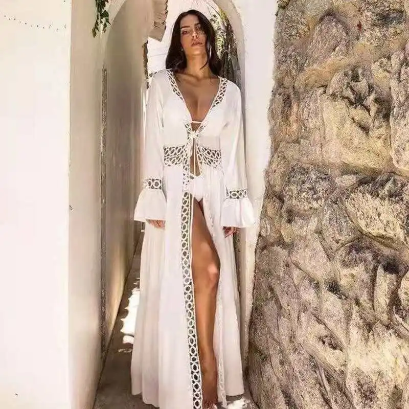 Пляжная накидка туника на купальный костюм женское пляжное платье длинное Парео