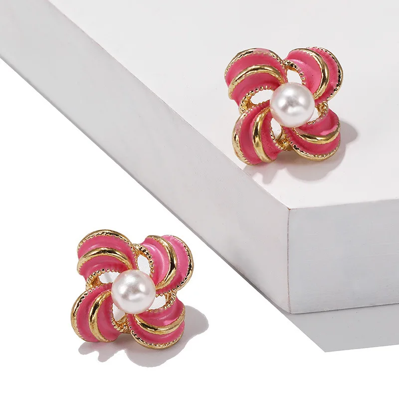 Серьги гвоздики женские маленькие с жемчугом модные ювелирные украшения эмалью