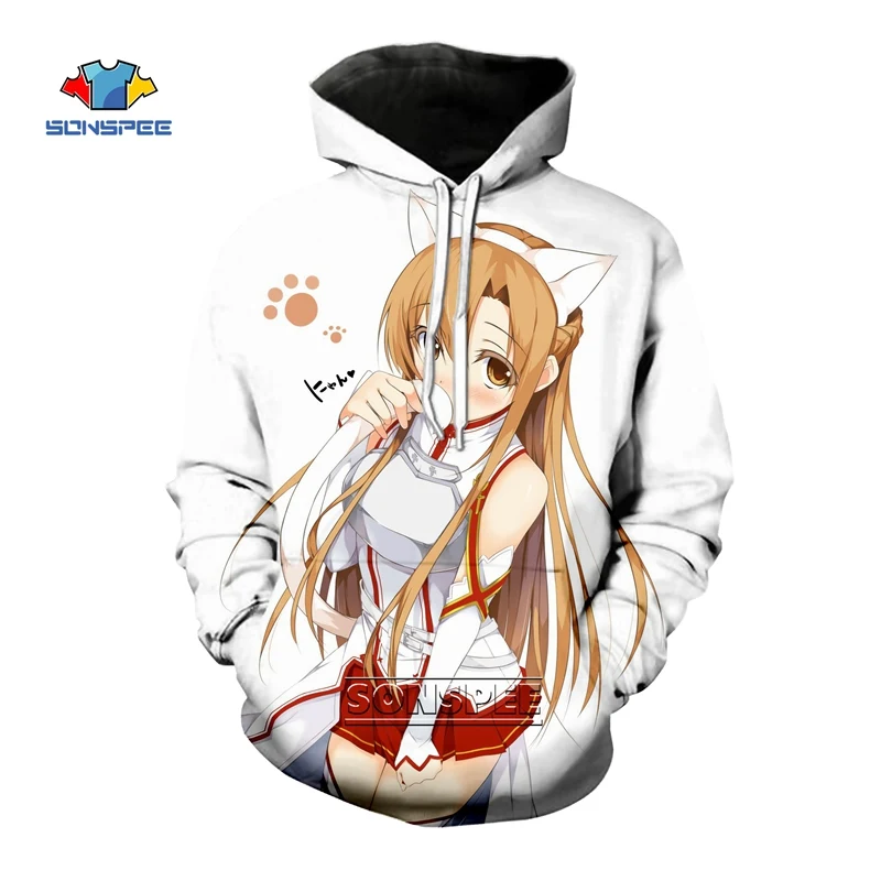 Новые толстовки SONSPEE с 3D принтом аниме сексуальные Asuna в стиле Харадзюку для