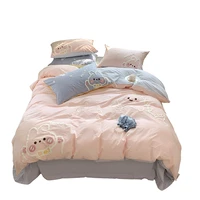 cute bunny all cotton washed cotton four piece cartoon cotton quilt cover bed sheet set bed cover set home bedding