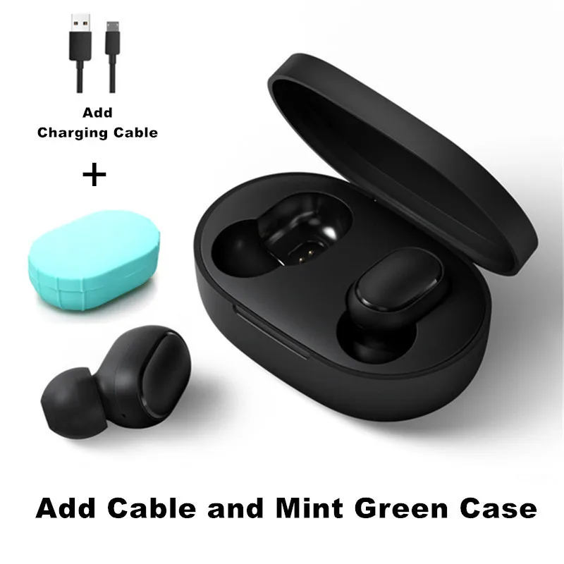 Оригинальные наушники Xiao mi AirDots Bluetooth 5,0 Youth Edition mi True беспроводные наушники-вкладыши Bluetooth 5,0 TWS Air Dots гарнитура - Цвет: Add Cable Green Case