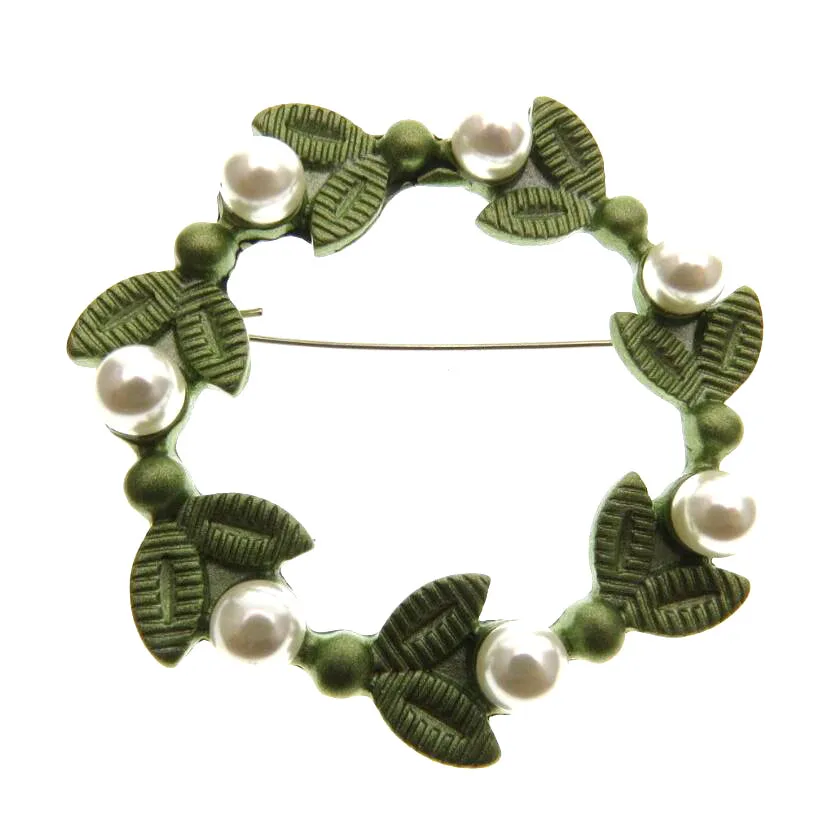 CSxjd 2020 Новый Винтаж ювелирный завод лист растения венок имитация жемчуга брошь