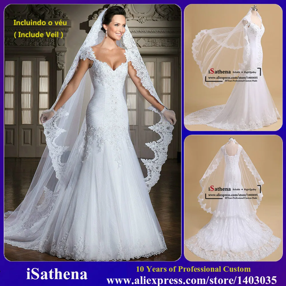 

Designer Lace Appliques V Neckline Cap Sleeves Mermaid Elegant Wedding Dresses Bridal Gowns Vestido de noiva 2019 i0086