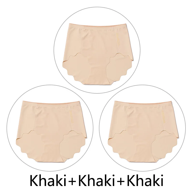 Khaki Khaki Khaki 3 шт., Мягкие Бесшовные трусы, женские сексуальные трусики с оборками, женское Ультра тонкое нижнее белье, женские L-XXL, большие размеры, нижнее белье, новинка - Цвет: Khaki Khaki Khaki