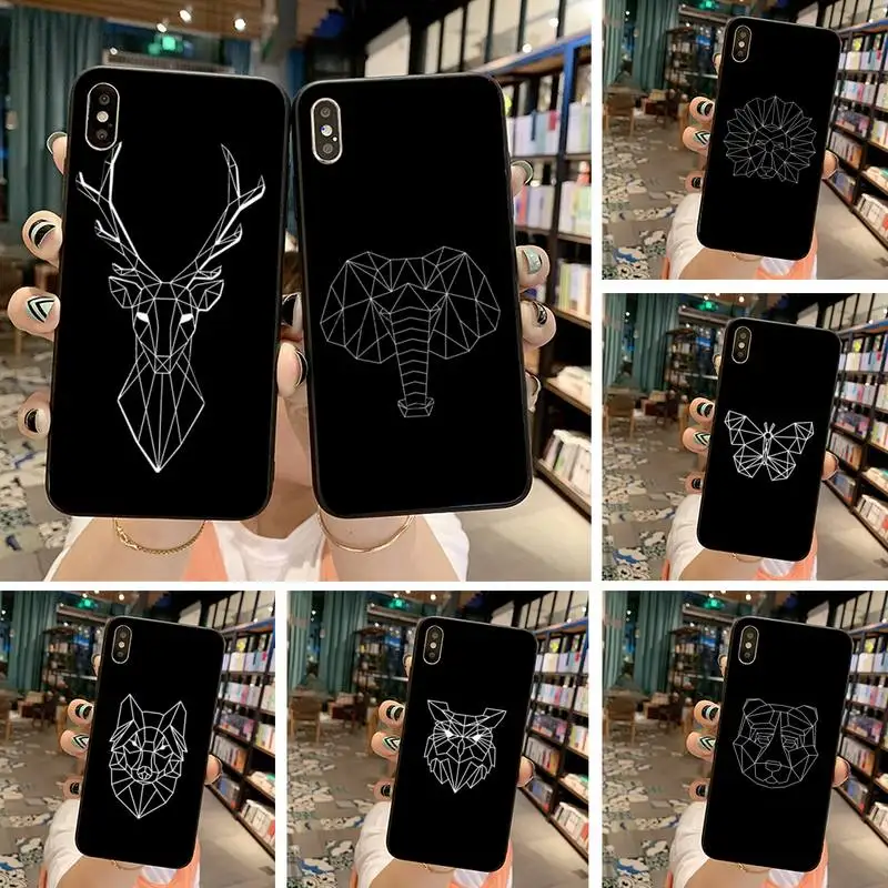 

Geometric Animals Deer Tiger Lion Elephant Phone Case For iphone 12 11 Pro Max Mini XS Max 8 7 6 6S Plus X 5S SE 2020 XR cover
