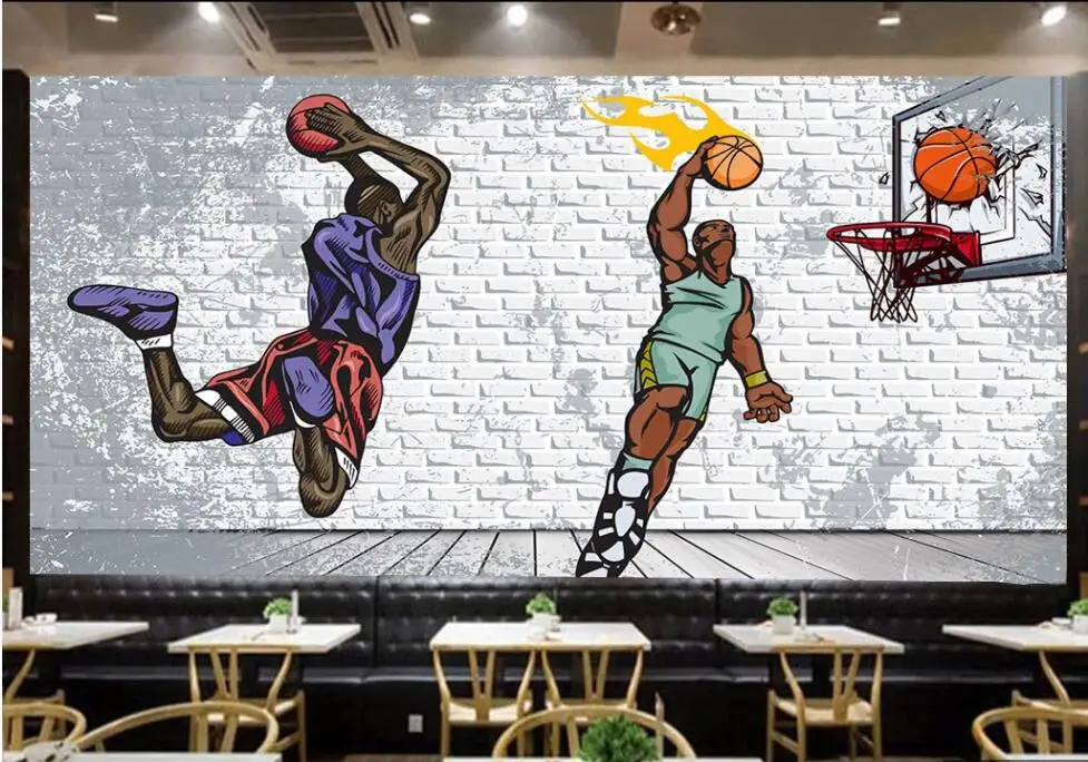 3d настенная бумага под заказ фото ностальгическая кирпичная стена баскетбольная
