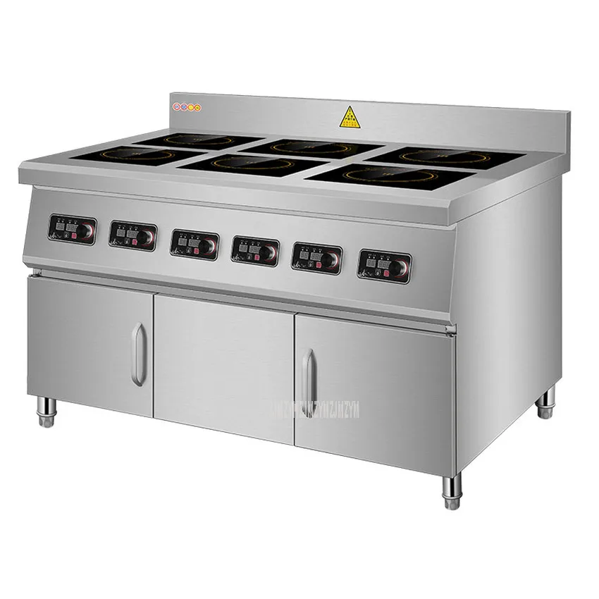 

Commercial Six 6 Head Induction Cooker Cabinet Cookware Black Micro Crystal Panel Temperature Setting and Timing Function
