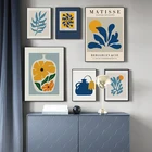 Картины на холсте с абстрактным изображением Анри Матисса, настенные декоративные картины с цветами для гостиной, синий домашний декор