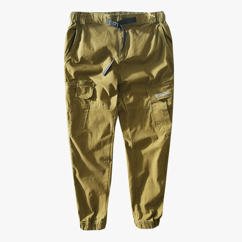 

Autumn Winter Overalls Men Trendy Casual Straight Trouser Casual Loose Japan Military Style Solid Color Elastic Waist Cargo Pant