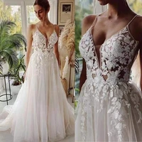 beach wedding dress robe brautkleider vintage tulle long lace bridal gown a line vestido de noiva floor length bride dresses