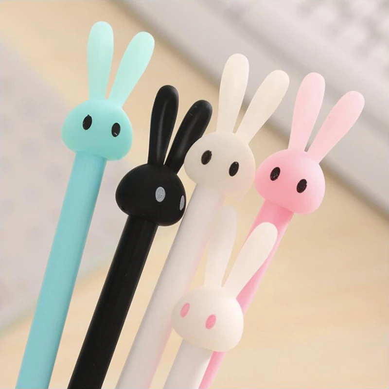 

4PCS Long-eared Bunny Gel Pen Black Ink Needle Tip Color Plastic Pen for Writting Office Stationery School Supplies