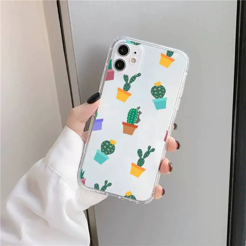 

Lovely kawaii Cartoon cactus Phone Case Transparent soft For iphone 5 5s 5c se 6 6s 7 8 11 12 plus mini x xs xr pro max