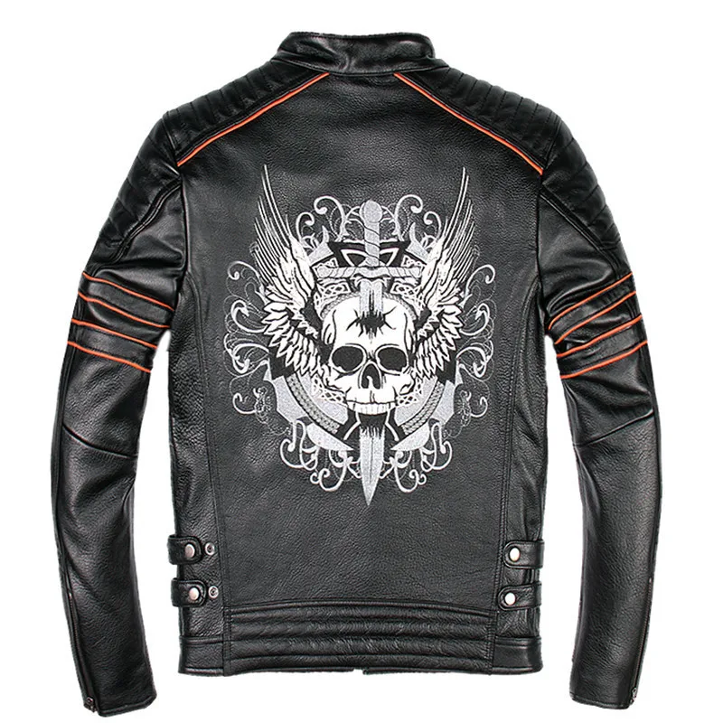 2020 черные мужские джинсы с вышитыми черепами Байкерская кожаная куртка размера