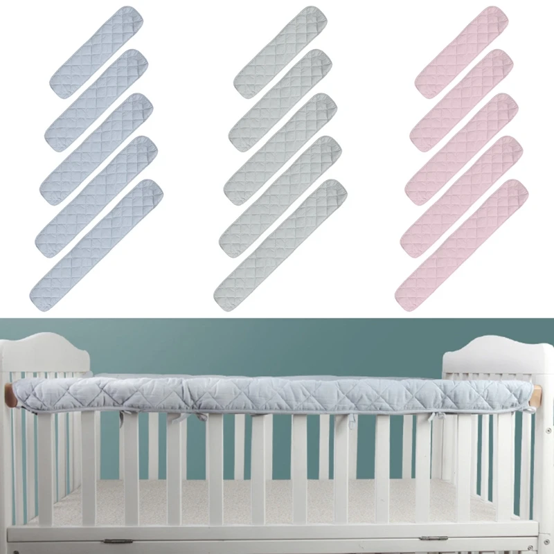 

2Pcs Cotton Crib Protection Wrap Edge Baby Anti-bite Solid Color Bed Fence Guardrail Rail Cover Safe Teething Protector