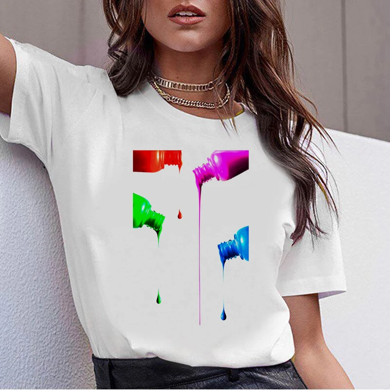 

Women t-shirt 3D nail polish printed female Tshirt Cute Printed Top Female Harajuku Graphic T Shirt O-Neck Aesthetics TShirt