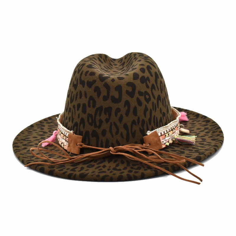 National Style Leopard Pattern Imitation Wool Hat Fedora Hat Men's Spring And Autumn Hat Jazz Hat Ladies  Travel  Hat F46