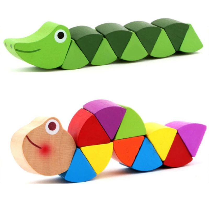 

Crawling Toy Shape Changing Toy Wooden Infant Blocks Brain Developmental Caterpillar Twisting Baby Block Creative Game