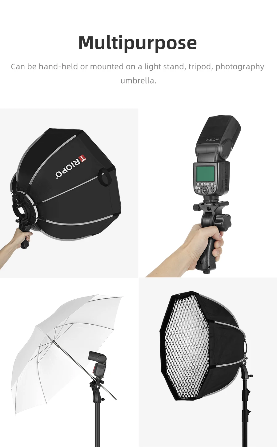 Triopo 55 см 65 см 90 см Speedlite переносной восьмиугольный зонтик софтбокс+ ячеистая сетка для внешней вспышки софтбокс для Canon Nikon Godox