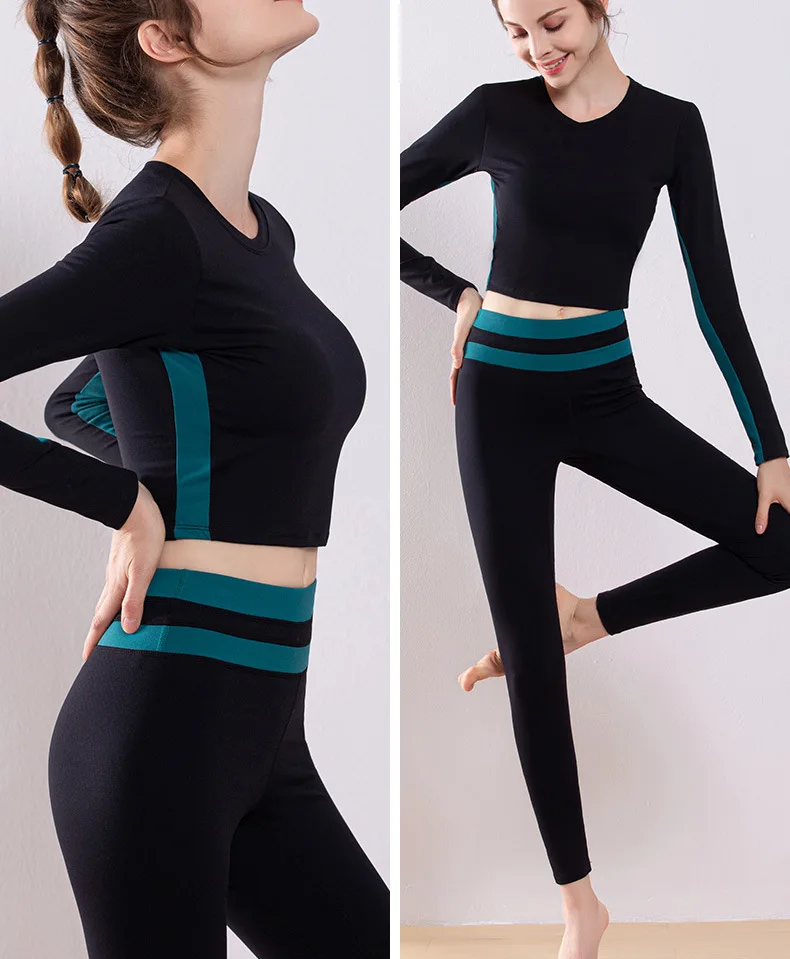 

Yoga Clothing For Women Sportswear 2PCS Fitness Suits Long Sleeve Tops With Chest Pads High Stretch Hip Up Leggings Sports Sets