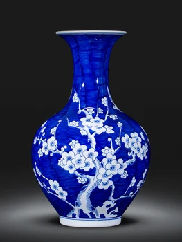 Jingdezhen porcelain vase flower arrangement antique blue and white porcelain hand painted ice plum Chinese style living room