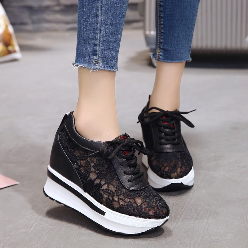 

Hot Sales 2020 Summer New Lace Breathable Sneakers Women Shoes Comfortable Casual Woman Platform Wedge Shoes