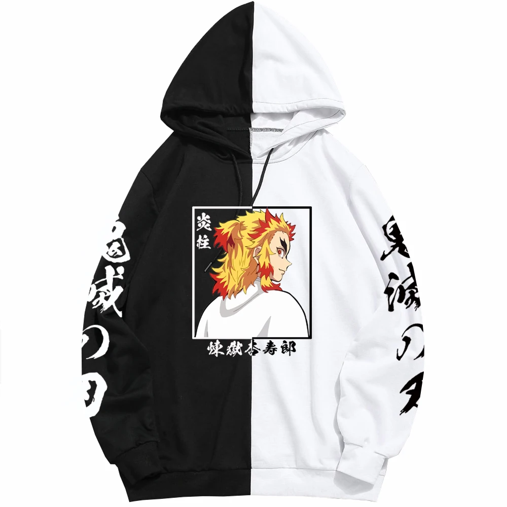 

Unisex Winter Demon Slayer Black White Fashion Anime Hoodie Pullovers Tops Casual Loose