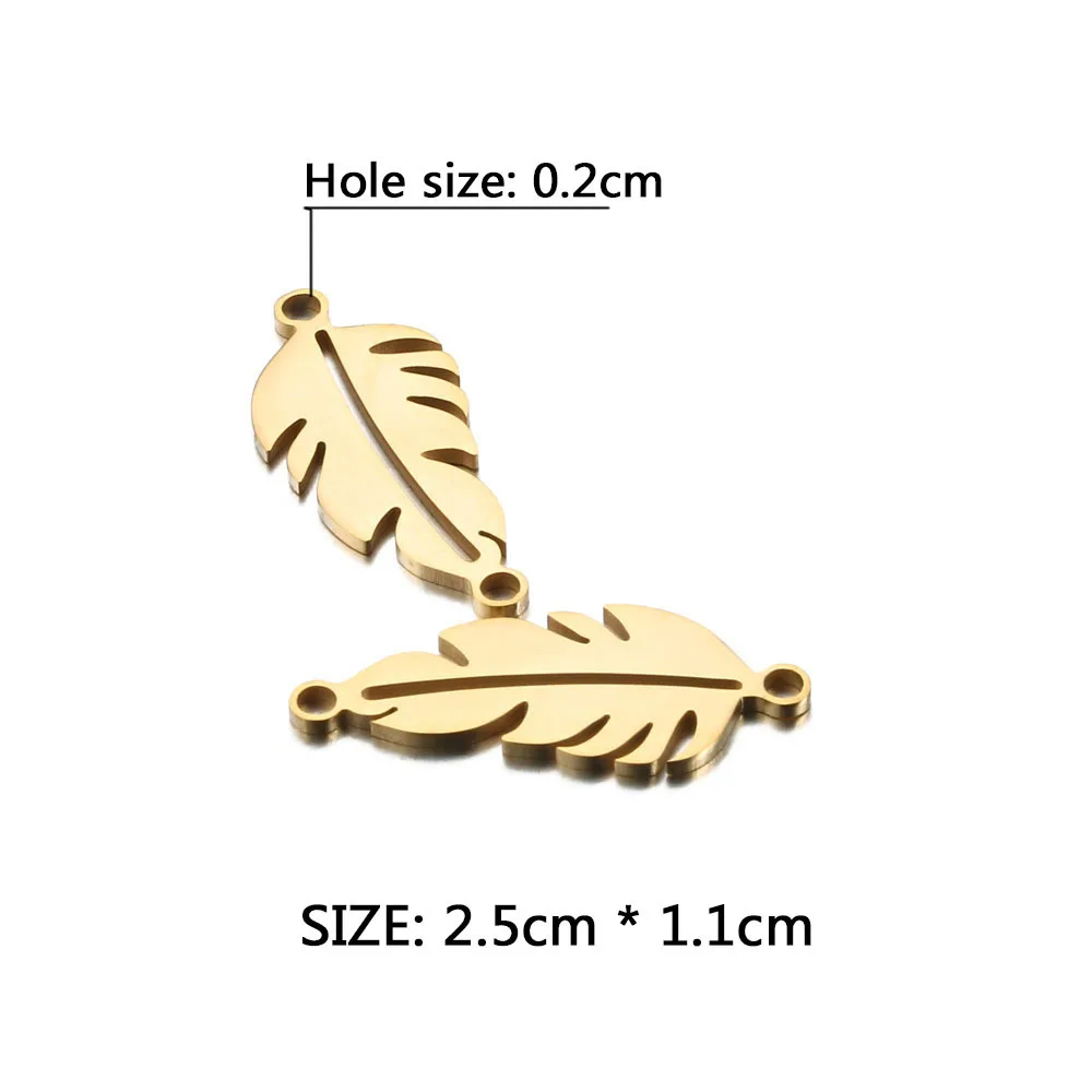 

Stainless steel feather double hole pendant DIY bracelet connector jewelry accessories material jewelry discovery