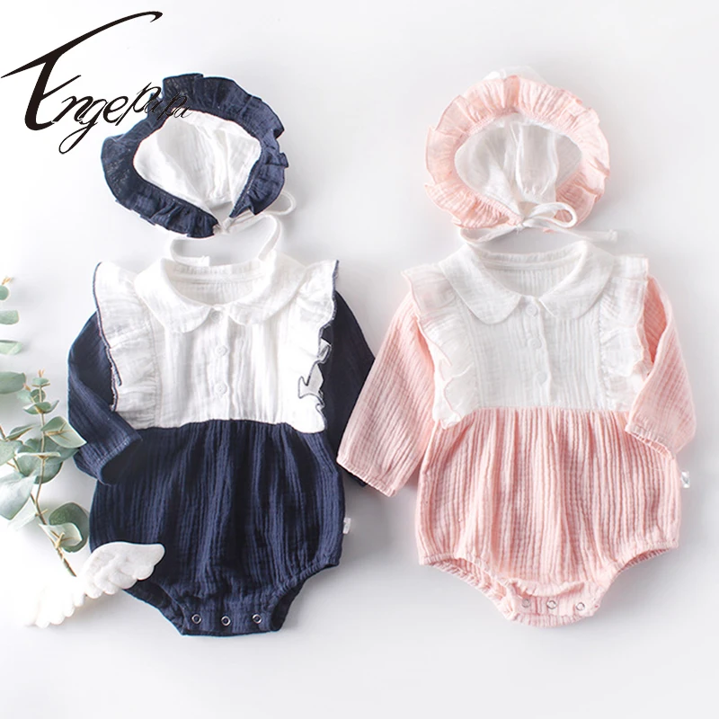 

Engepapa Korean Style Newborn Baby Girls Jumpsuit+Hat Spring Autumn Toddler Baby Girl Cotton Romper Baby Girls Clothes