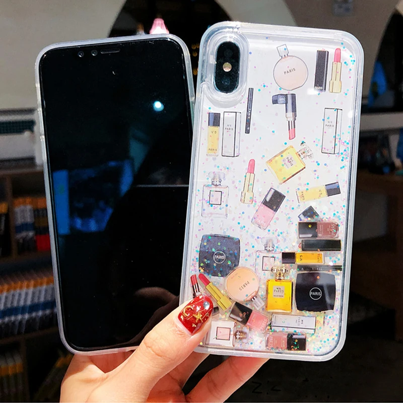 Блестящий Прозрачный зыбучий песок чехол для телефона IPhone X XR XS Max Модный макияж
