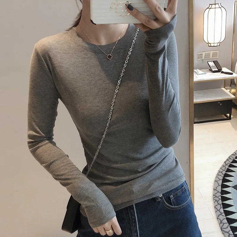 

Cotton long-sleeved T-shirt women's small shirt Slim with a white sweet bottoming shirt women's spring and autumn pullover top