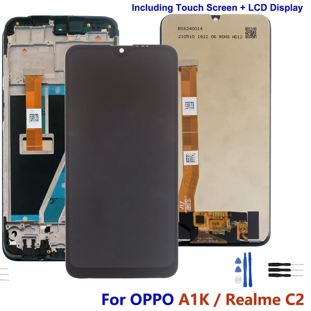 

ЖК-дисплей для OPPO Realme C2, сенсорный экран, дигитайзер, датчик в сборе, панель для OPPO rmx1944 A1K LCD s с рамкой 6,1 дюйма