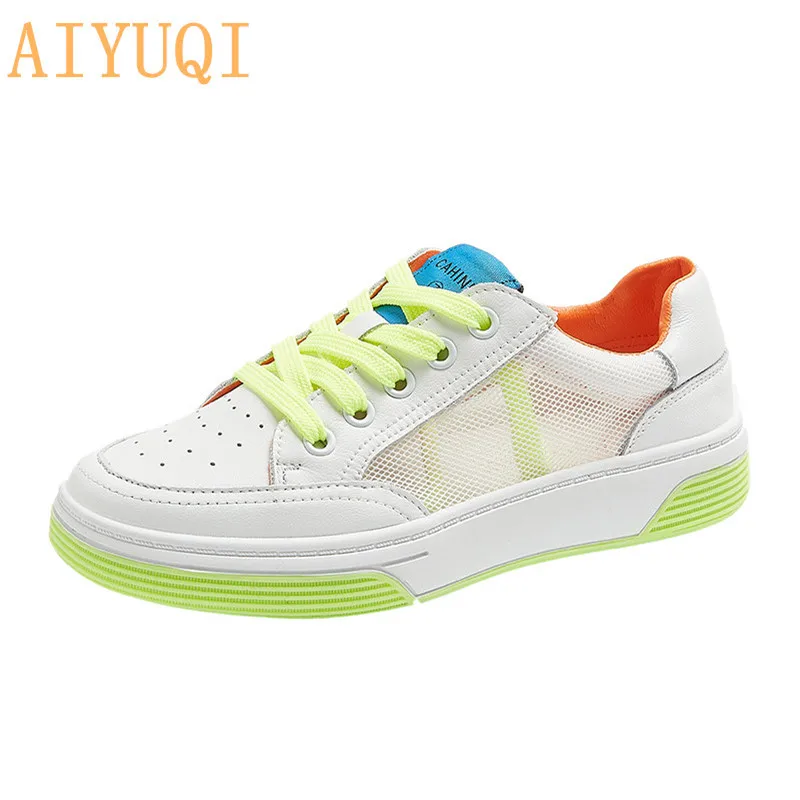 Женские кроссовки на плоской подошве AIYUQI летние дышащие из натуральной кожи