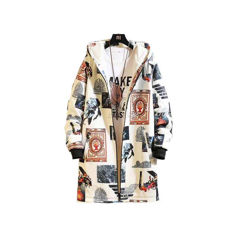 

Флисовая Куртка мужская зимняя куртка с принтом в японском стиле Длинная ветровка с капюшоном черная уличная одежда в стиле хип-хоп Толстая мужская куртка