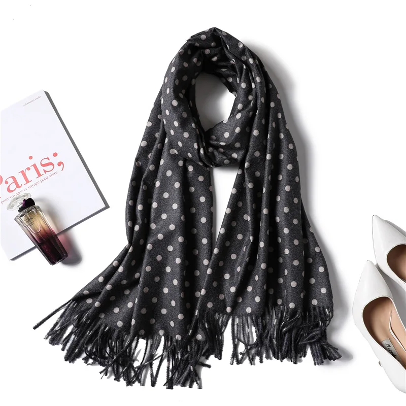 Новый двухсторонний кашемировый шарф женская модная большая шаль в горошек с