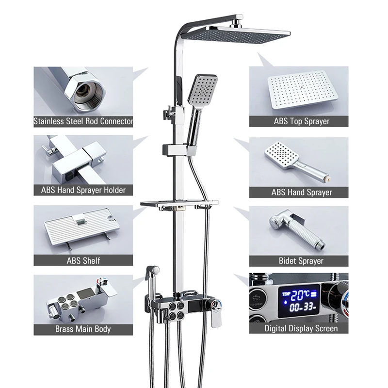 Bathroom Faucets Brass Chrome Shower Set Wall Mounted Digital Mixer Tap Thermostatic Rain Mist Showers Modern Water | Обустройство