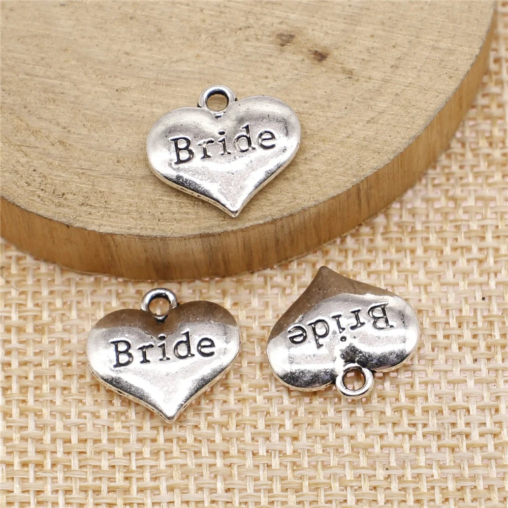 

Charms for Jewelry Making Findings Handmade DIY Craft 15pcs Antique Silver Color 14x15mm Bride Love Charms Pendant