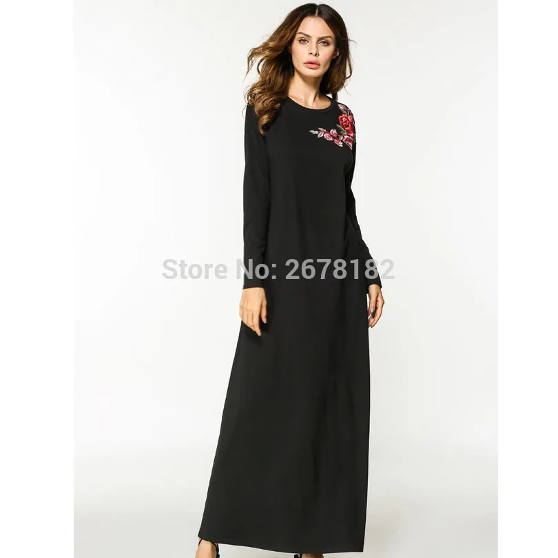 2018 мусульманское хлопковое повседневное свободное платье Абая с вышивкой и