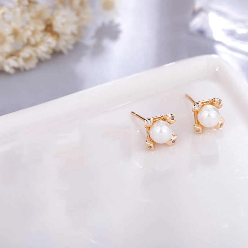 gold-square MAIKALE, корейские жемчужные серьги-гвоздики, яблоко, звезда, пятиугольник, кубический цирконий, медь, золото, серебро, небольшой талисман, серьги для женщин, милый подарок - Окраска металла: gold-square