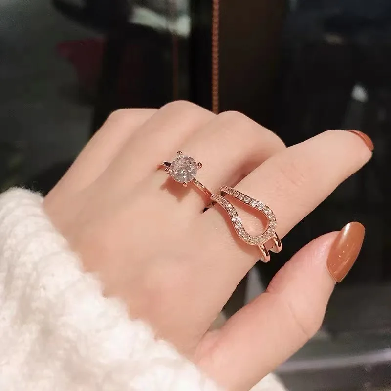 

Y2k Jewelry Detachable Double Layer Engagement Rings for Women AAA Zirconia Matching Rings Wedding Dating Gift To Girlfriend