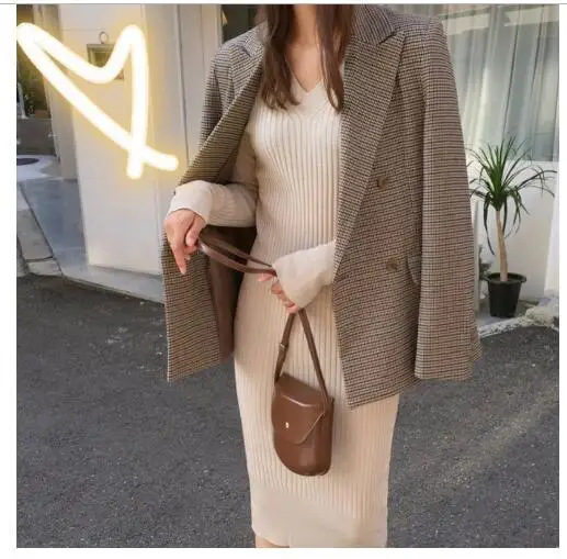 Блейзер женский винтажный двубортный с длинным рукавом|Женские пиджаки| |