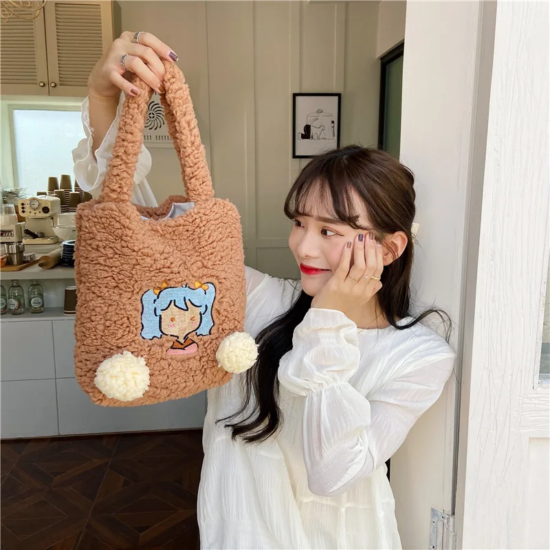 Женские Наплечные Сумки из искусственной овечьей шерсти зимние мягкие плюшевые