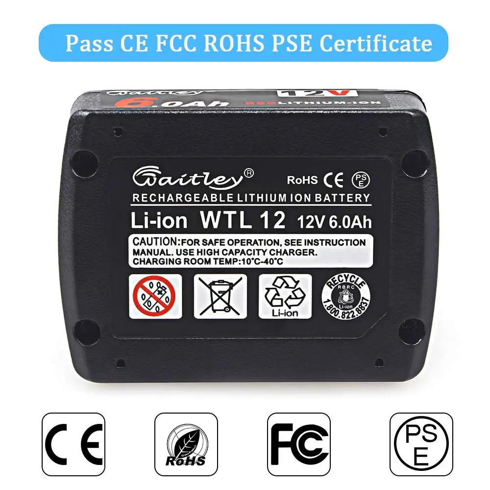 Waitley зарядки Батарея для Милуоки 12V 6.0Ah M12 Мощность инструменты Совместимость 6000 мА/ч, литий-ионный батареи