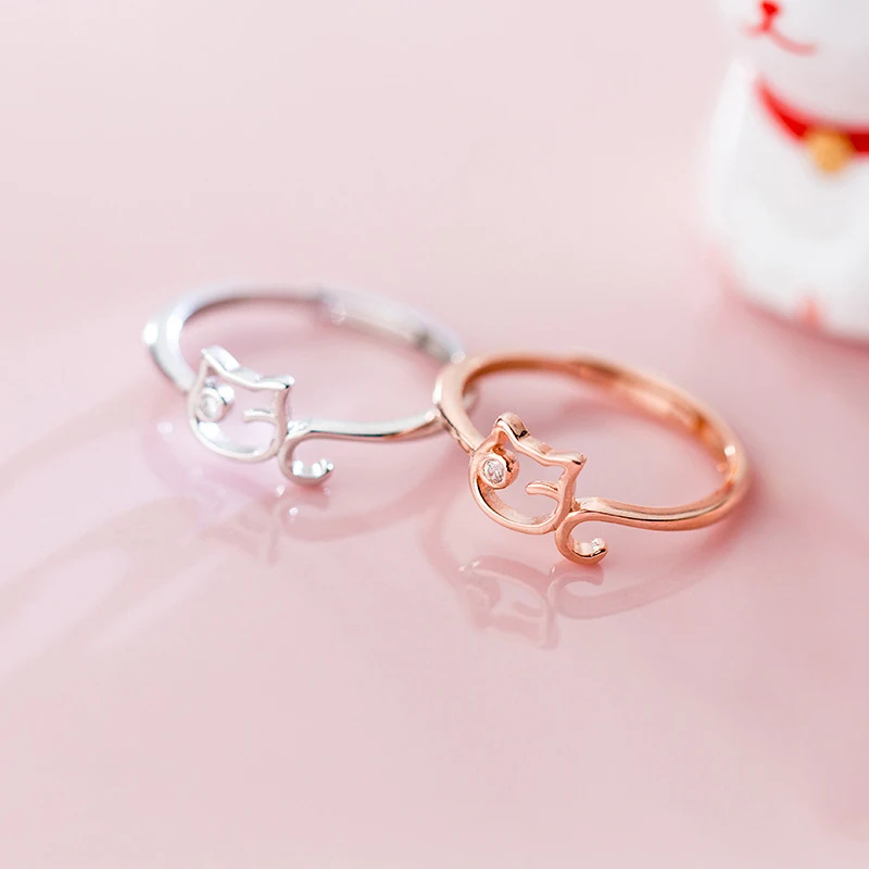 Trustdavis 100% чистое серебро 925 пробы коктейльное кольцо с милым котом размер 5 6 7 для