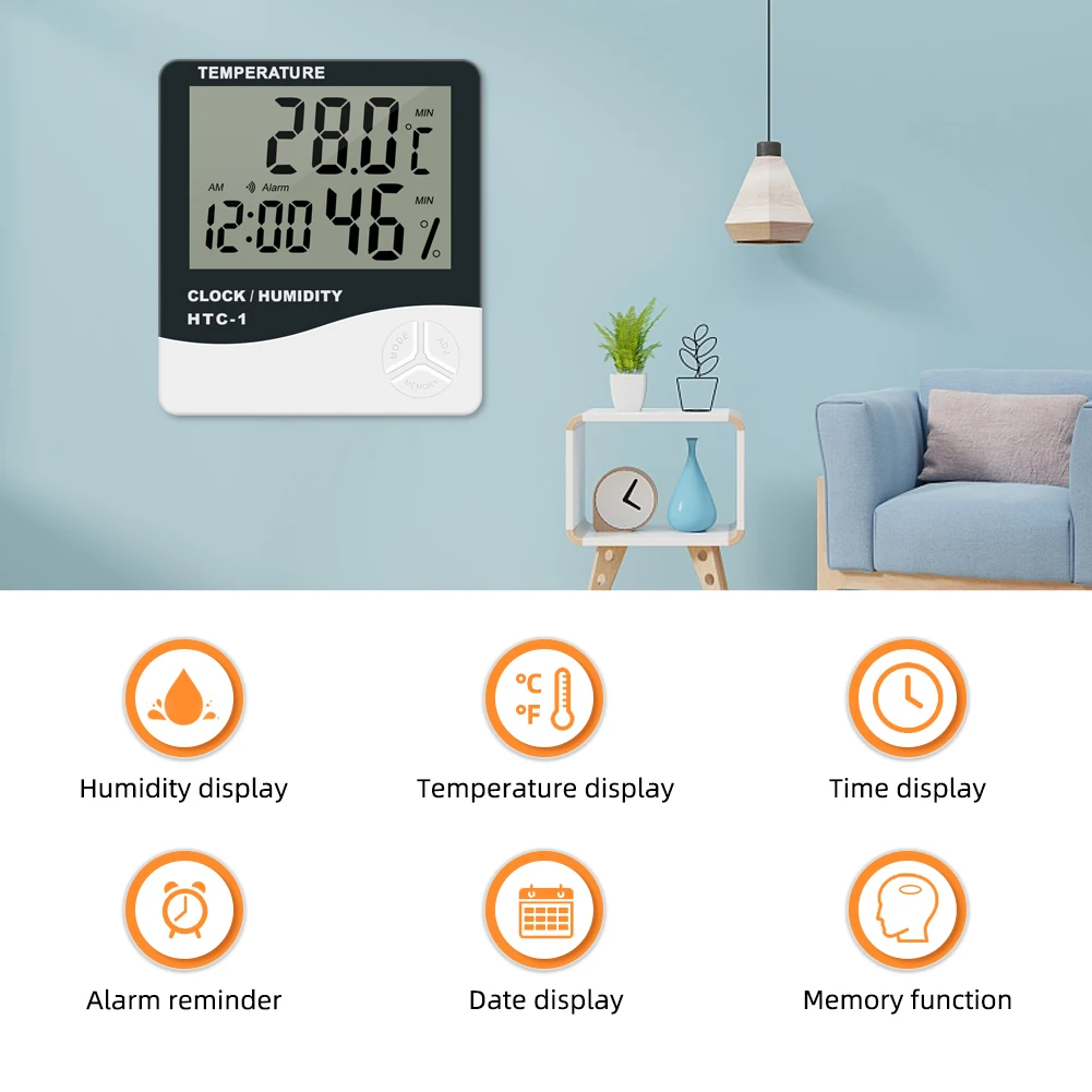 Беспроводной термометр гигрометр с ЖК дисплеем и будильником|Приборы для