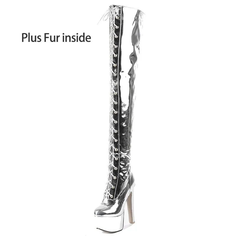 plus fur silver Lsewilly/новые женские ботфорты на тонком высоком каблуке-шпильке; женская обувь; женские вечерние сапоги для танцев на шесте; K255 - Цвет: plus fur silver