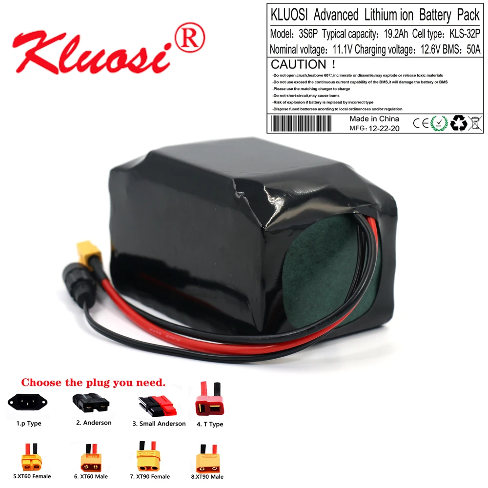 

Литиевая аккумуляторная батарея KLUOSI 3S6P 12 В 12,6 Ач 500 в 20 Ач Orline с 50A BMS ватт высокой мощности для светильник скутера и т. д. XT60