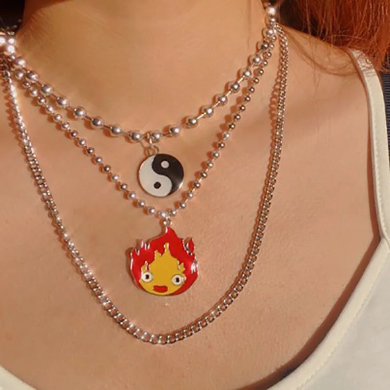 

Vintage Flame Metal Pendant Necklace For Women Men Hip Hop Punk Cool Cartoon Cute Harajuku Choker Necklace Fashion Jewelry New